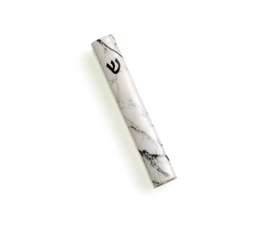 Marble Mezuzah Case, Black and White with Black Shin - For 12 or 15 cm Scroll