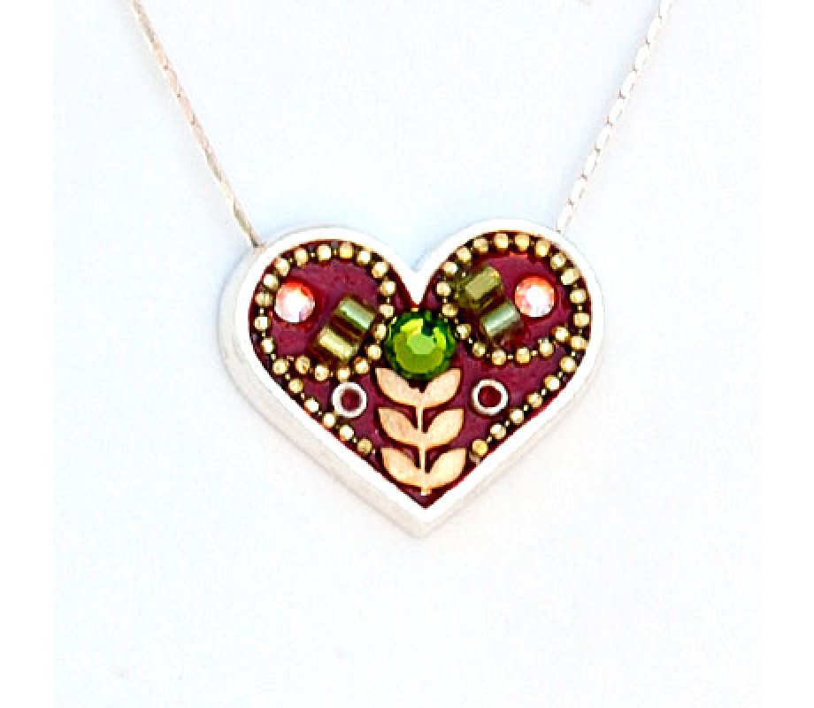 Maroon Heart Necklace in Silver - Shahaf