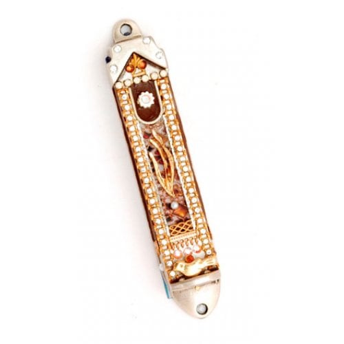 Maroon-Gold Shin Mezuzah by Ester Shahaf