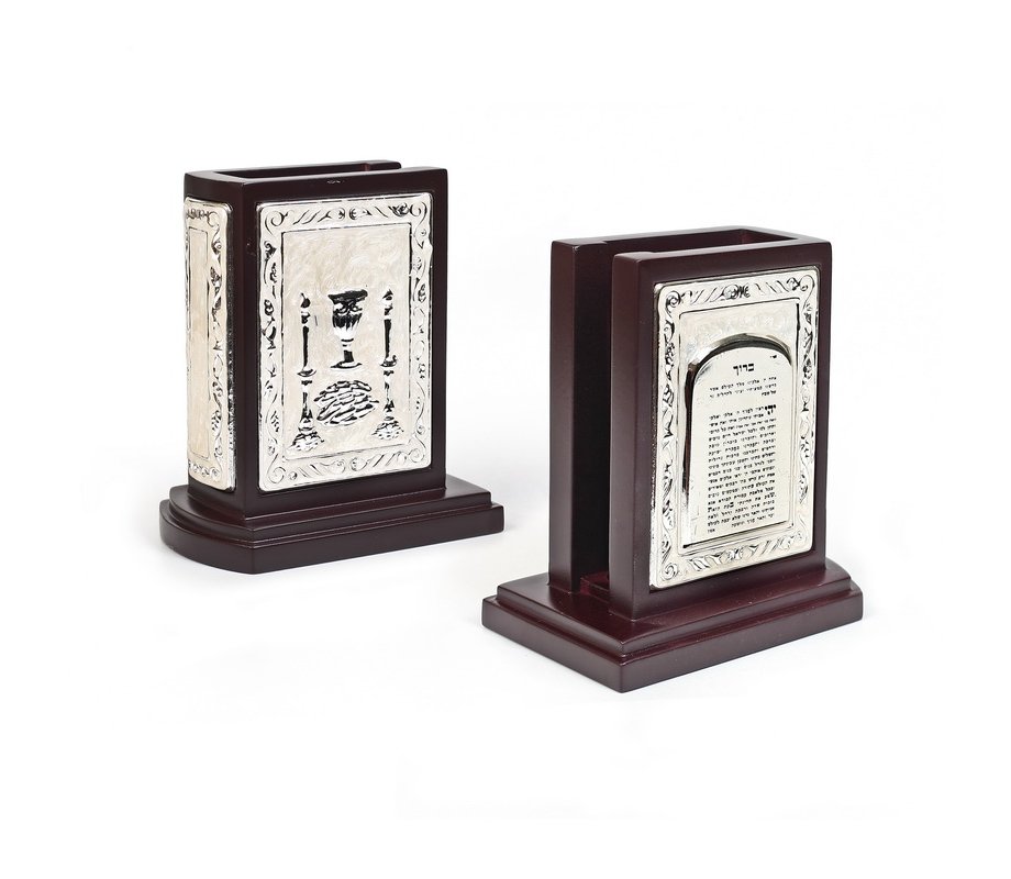 Matchbox Holder for Shabbat Lights - Wood, Silver Plate, Pearl Finish