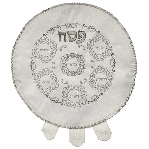 Matzah Cover with Embroidered Seder Plate Design - Fabric