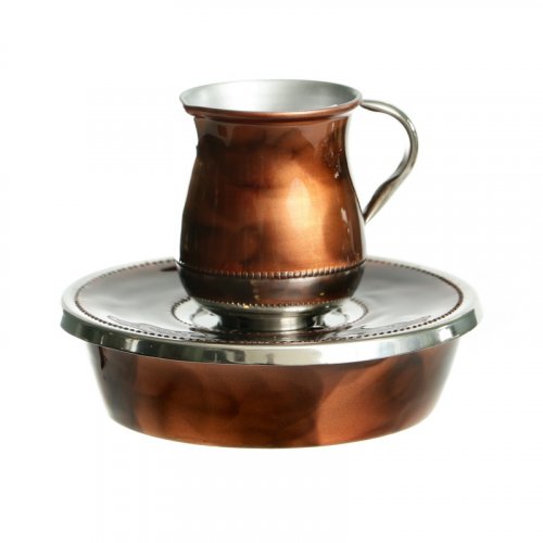 Mayim Achronim 3 Piece Set - Jug, Bowl and Lid in Silver and Copper Shades