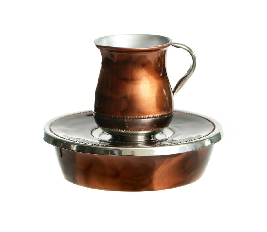 Mayim Achronim 3 Piece Set - Jug, Bowl and Lid in Silver and Copper Shades