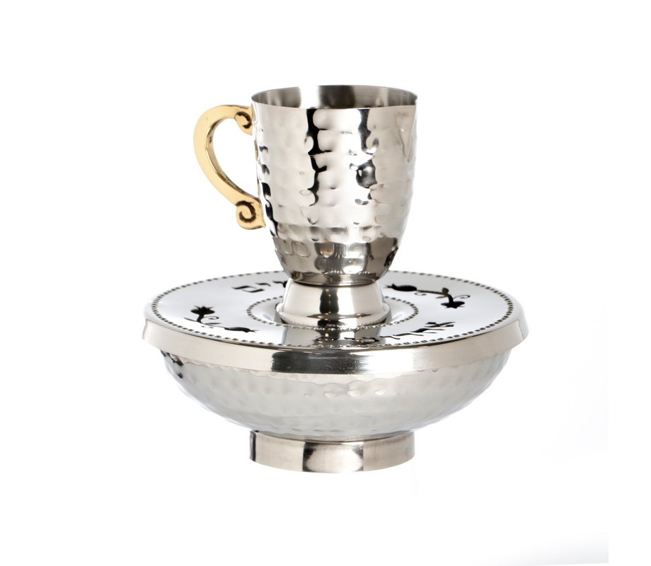 Mayim Achronim Three Piece Set - Hammered Silver Plate with Gold
