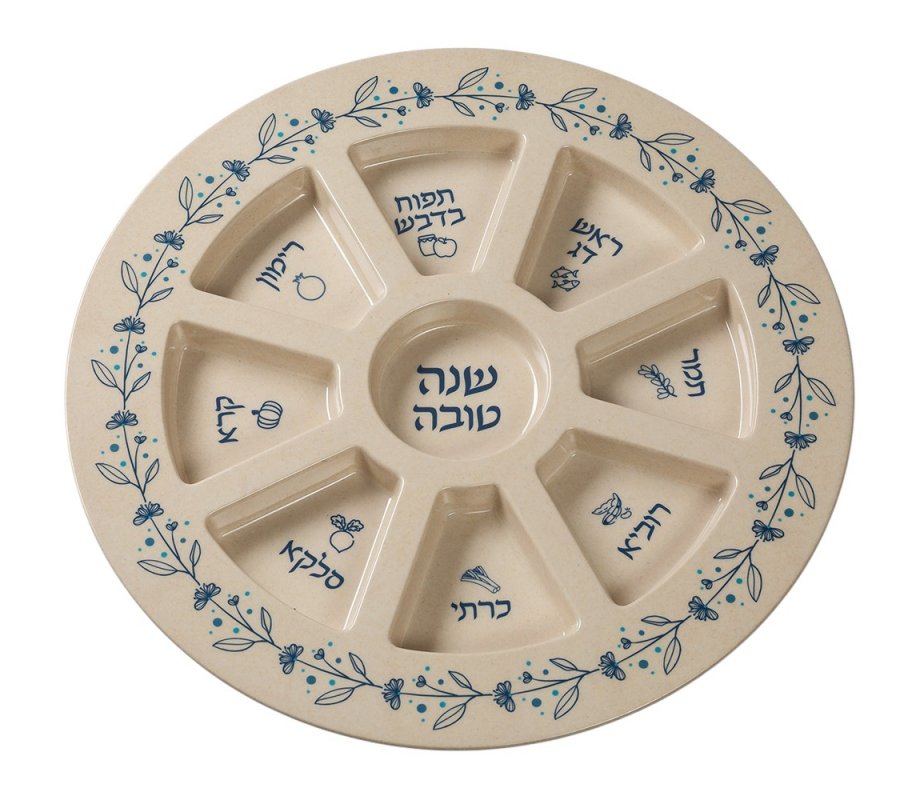Melamine Rosh Hashanah Plate for Simanim - Blue