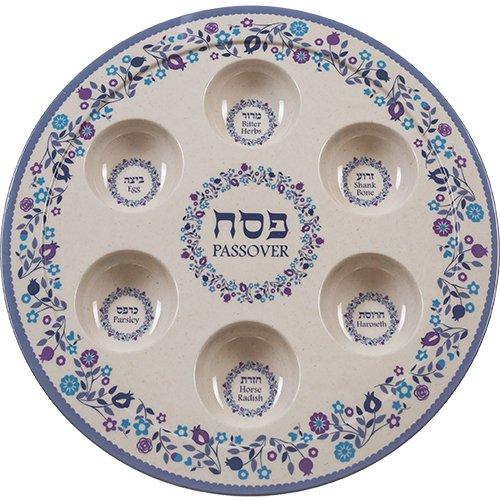 Melamine Seder Plate - Blue and Off White with Flower Design