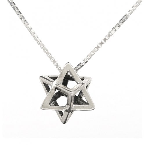 Merkaba Charm Necklace 3D Sacred Geometry Star Tetrahedron in Sterling Silver