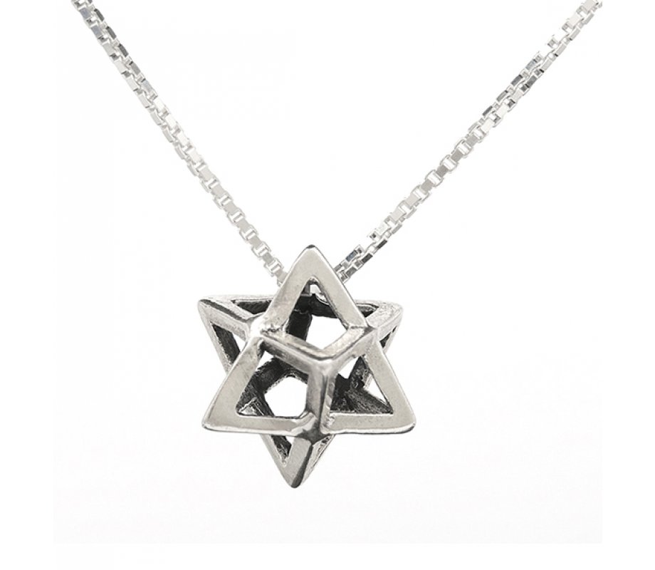Merkaba Charm Necklace 3D Sacred Geometry Star Tetrahedron in Sterling Silver