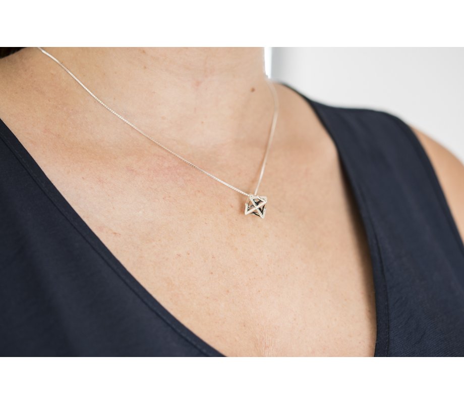 Merkaba Charm Necklace 3D Sacred Geometry Star Tetrahedron in Sterling Silver