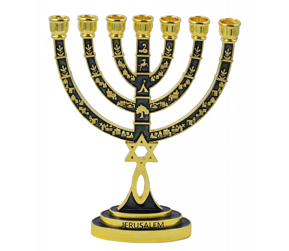 Messianic Seal Gold Tone Seven Branch Menorah Grafted Star of David ...