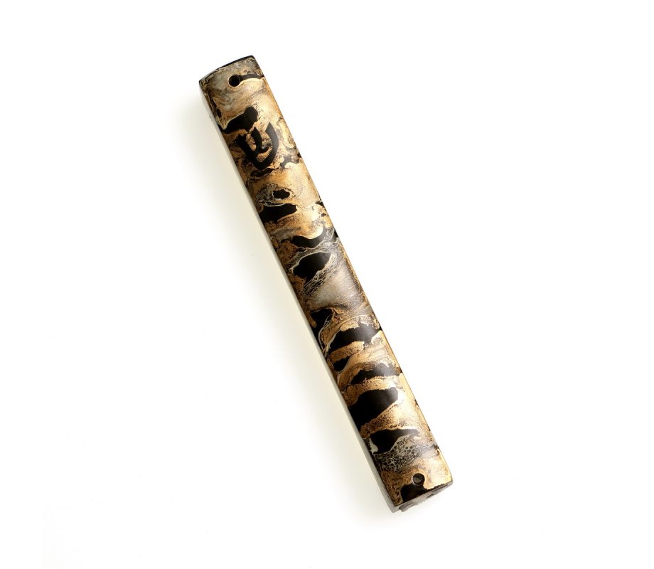 Mezuzah Case, Gold and Gray Wave Design with Gold - for 12 & 15 cm Scroll