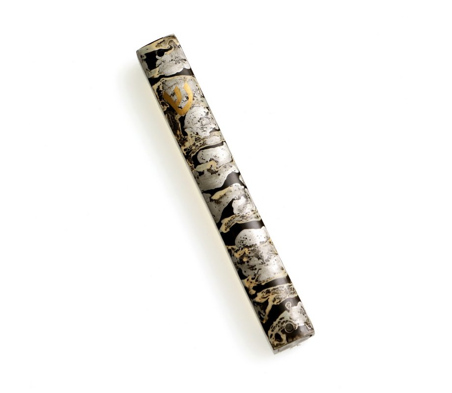 Mezuzah Case, Gold and Gray Wave Design with Gold - for 12 cm or a 15 cm Scroll