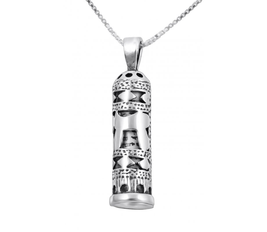 Mezuzah Necklace Hebrew Chai Pendant Sign of Life in Sterling Silver
