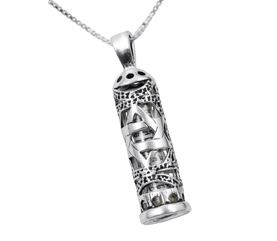 Mezuzah Necklace Pendant Sterling Silver with Cut Out Star of David