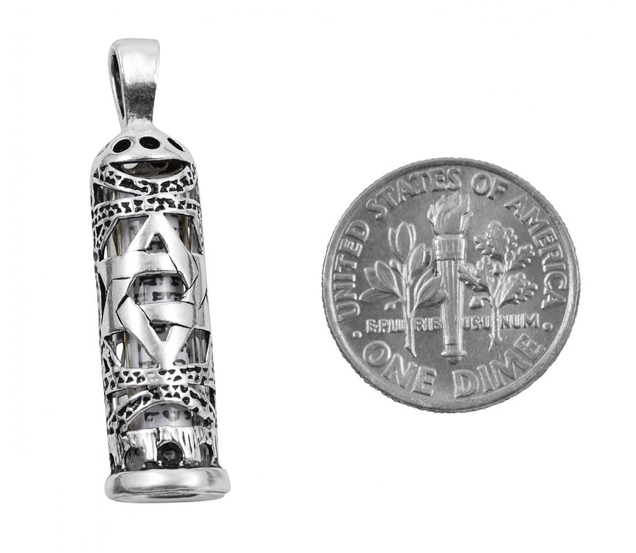 Mezuzah Necklace Pendant Sterling Silver with Cut Out Star of David