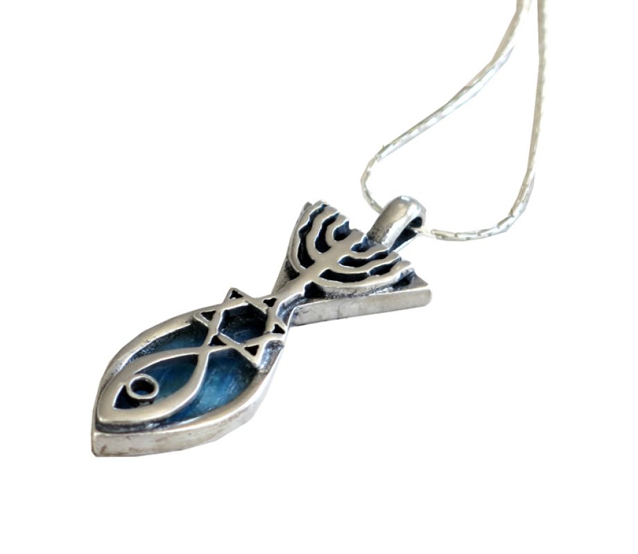 Michal Kirat 925 Sterling Silver Seal Grafted Pendant Necklace with Roman Glass