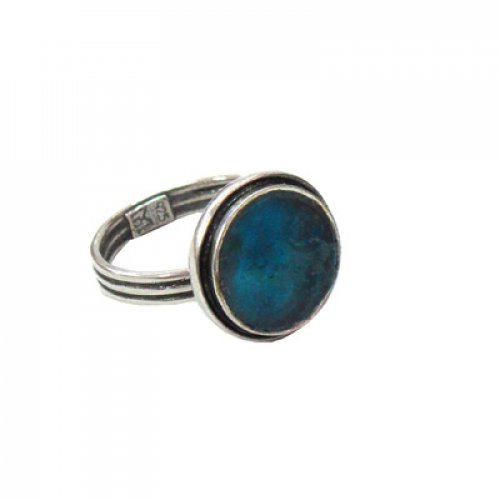 Michal Kirat Adjustable Ring with Circular Roman Glass in Double Silver Frame