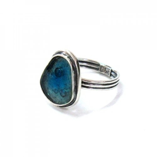 Michal Kirat Adjustable Ring with Shield Shape Roman Glass in Silver Frame