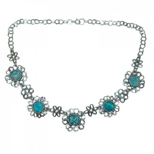 Michal Kirat Antique Roman Glass and Silver Necklace - Winter Blossom Design