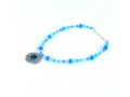 Michal Kirat Blue Crystal Beads with Roman Glass Pendant in Silver Floral Frame