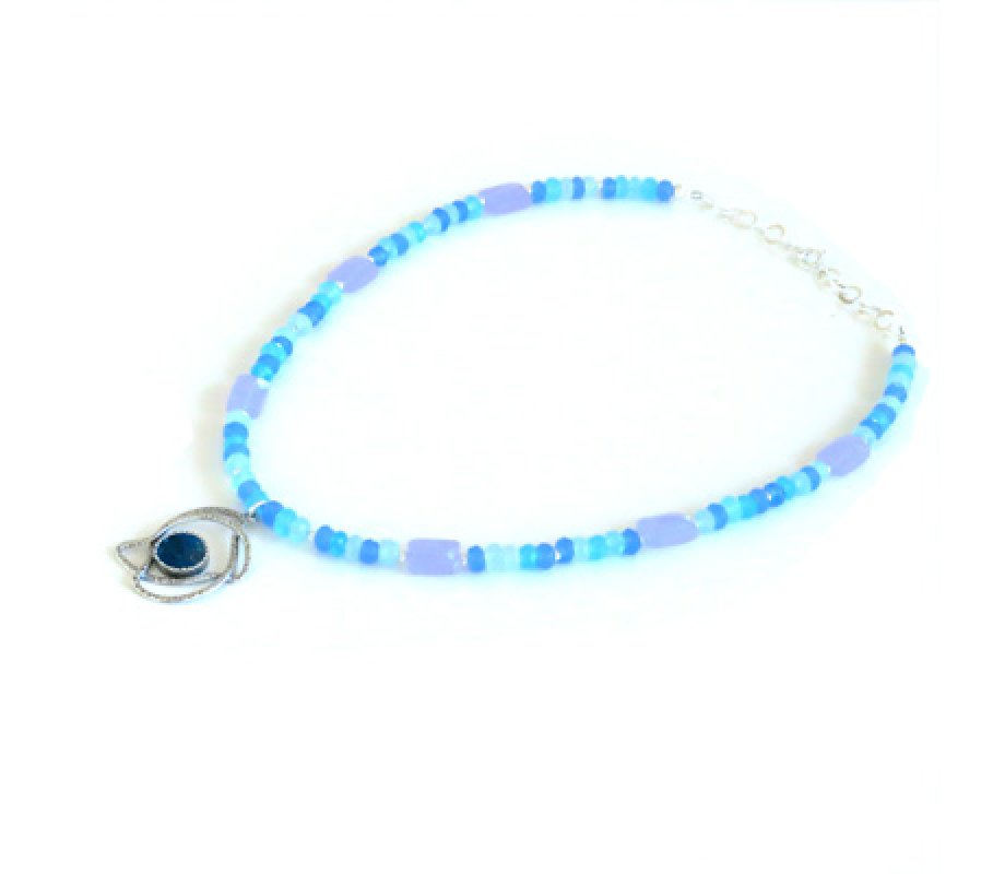 Michal Kirat Blue Crystal Necklace with Roman Glass in Silver Bird Pendant