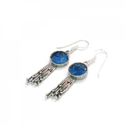 Michal Kirat Circular Roman Glass Drop Earrings with Dangling Fringe