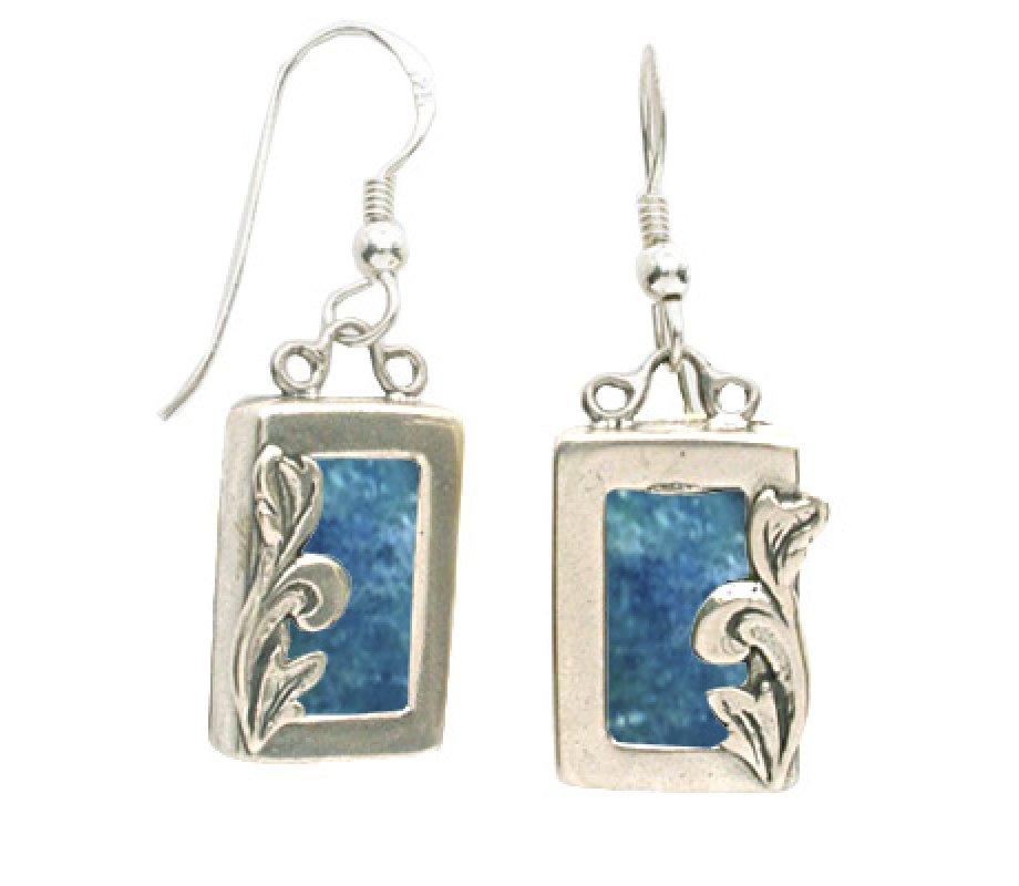 Michal Kirat Drop Earrings, Sterling Silver and Roman Glass with Decorative Leaf