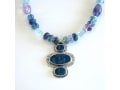 Michal Kirat Fluorite Beads Silver Necklace with Three Roman Glass Pendants