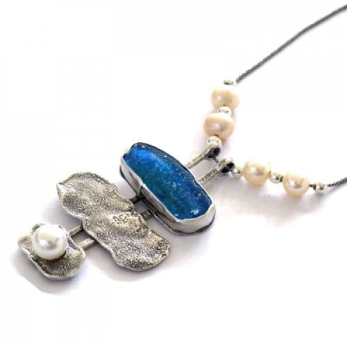 Michal Kirat Freshwater Pearl and Roman Glass Necklace - Three-Piece Pendant