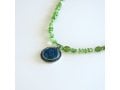 Michal Kirat Green Peridot Beads Necklace with Roman Glass Silver-framed Pendant