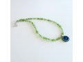 Michal Kirat Green Peridot Beads Necklace with Roman Glass Silver-framed Pendant