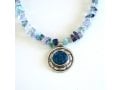 Michal Kirat Shimmering Fluorite Beads Silver Necklace with Roman Glass Pendant