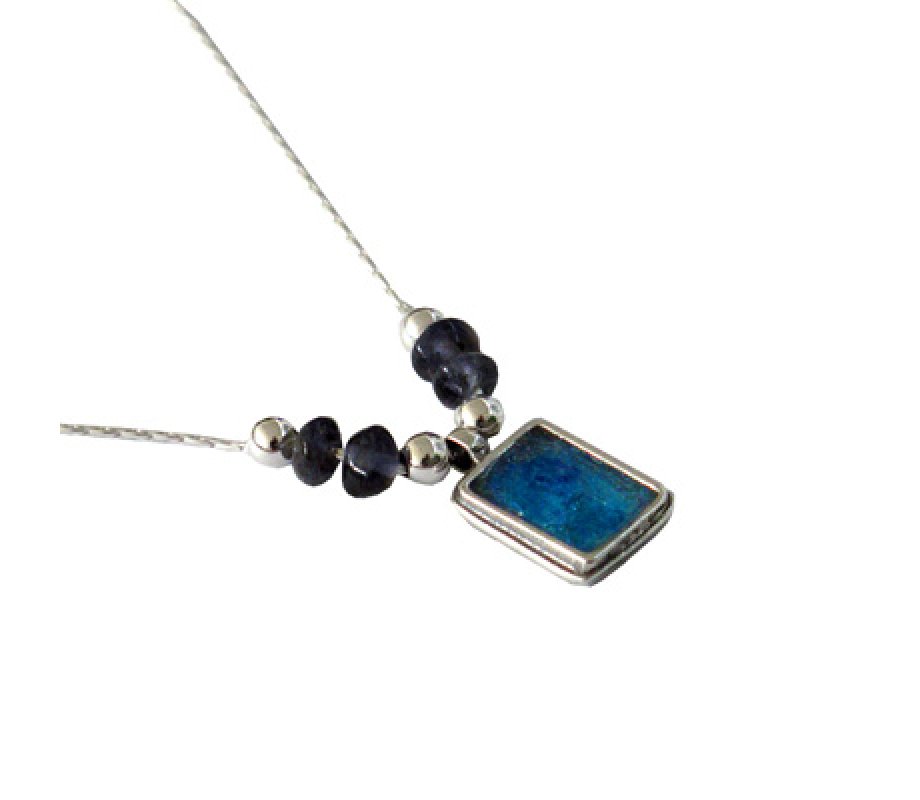 Michal Kirat Silver Necklace with Iolite Beads - Roman Glass Pendant