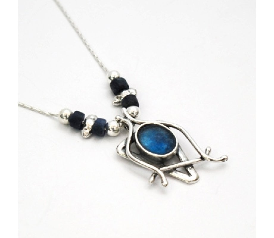 Michal Kirat Silver Star of David Necklace with Roman Glass and Demorterite Beads