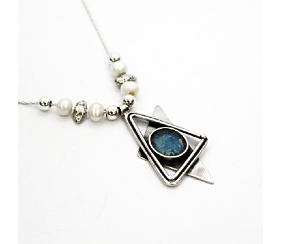 Michal Kirat Silver Star of David Roman Glass Necklace - Freshwater Pearls