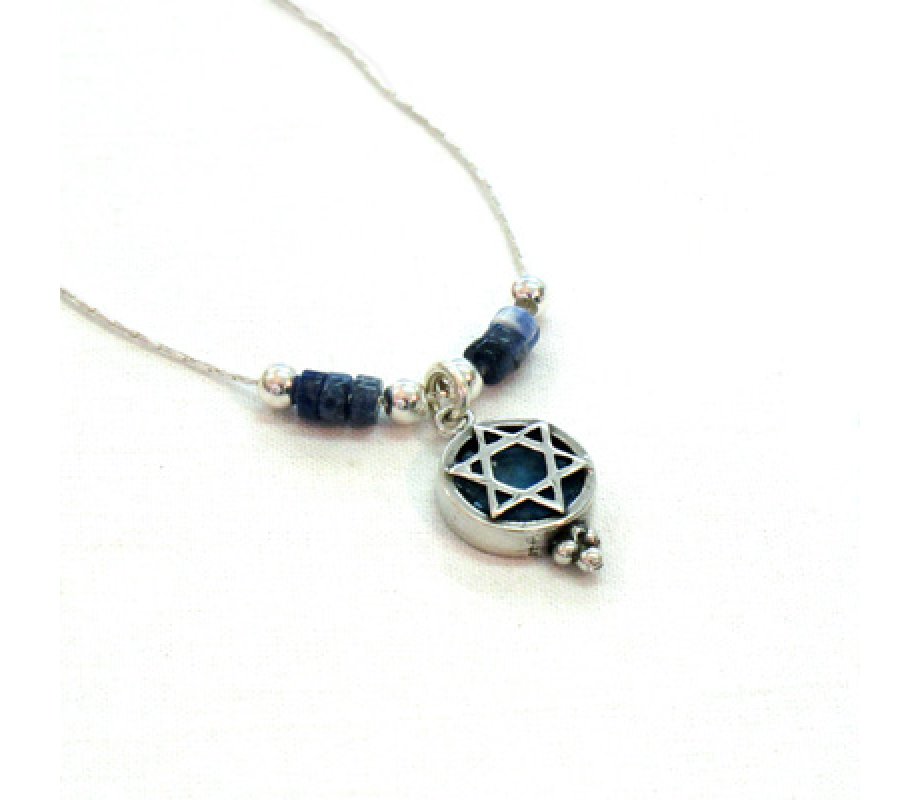Michal Kirat Silver Star of David with Roman Glass Decoration and Demorterite Beads