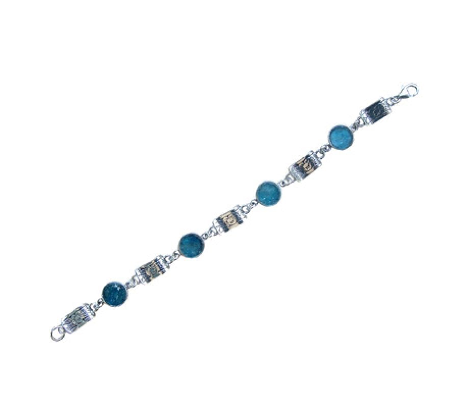 Michal Kirat Sterling Silver Bracelet with Circular Roman glass Decorative Discs