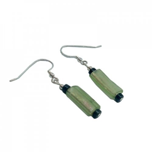 Michal Kirat Sterling Silver Drop Earrings, Roman Glass and Dumortierite Beads