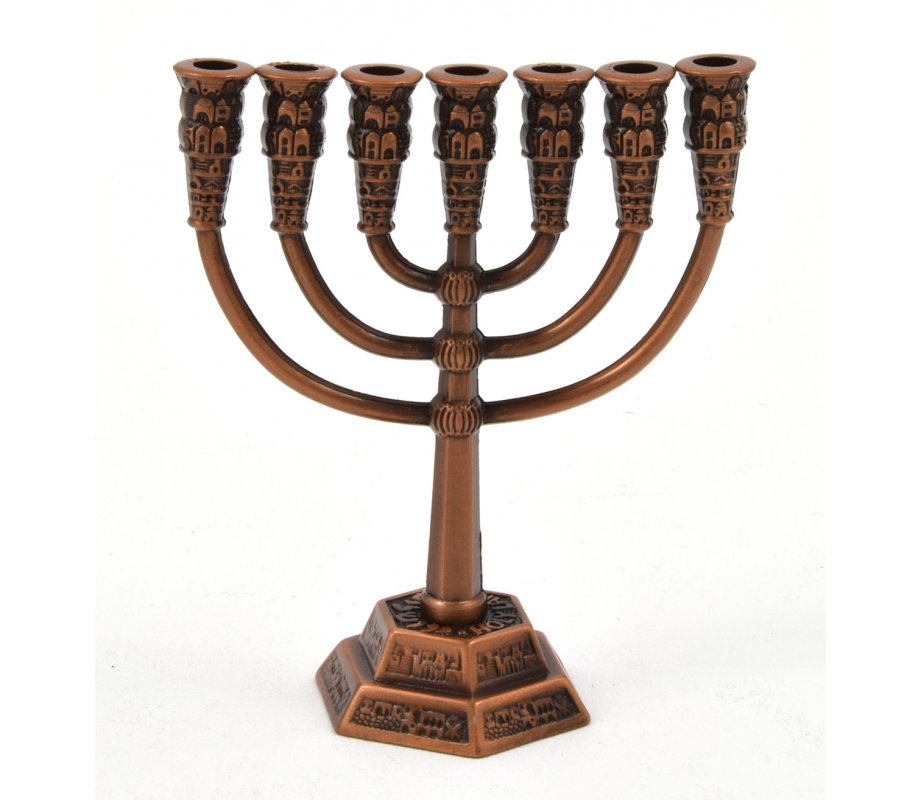 Miniature 7-Branch Menorah for Decoration, Copper - 2.6 Inches Height