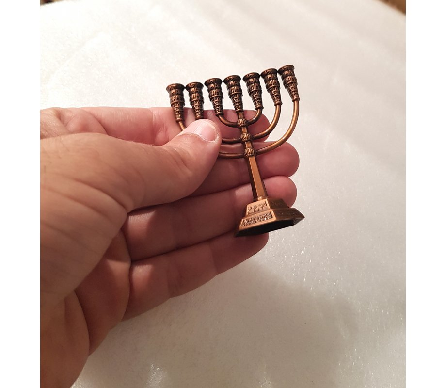 Miniature 7-Branch Menorah for Decoration, Copper - 2.6 Inches Height