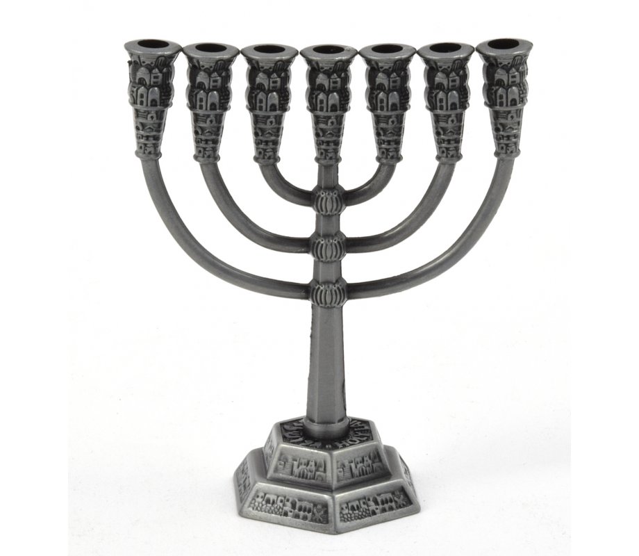 Miniature 7-Branch Menorah for Decoration, Pewter - 2.6 Inches Height
