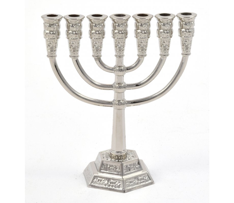 Miniature 7-Branch Menorah for Decoration, Silver - 2.6 Inches Height