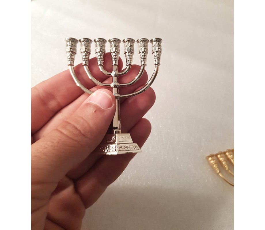 Miniature 7-Branch Menorah for Decoration, Silver - 2.6 Inches Height