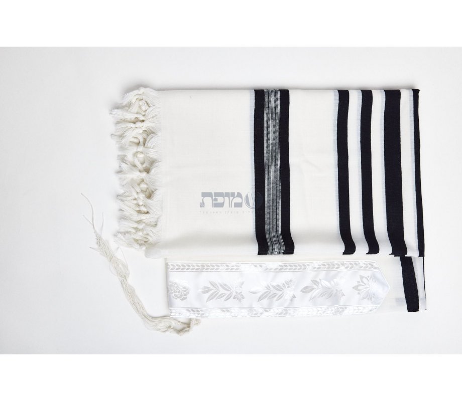 Modim Classic Wool Tallit Prayer Shawl - Black Stripes