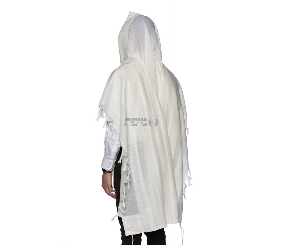 Modim Classic Wool Tallit Prayer Shawl - Pure White