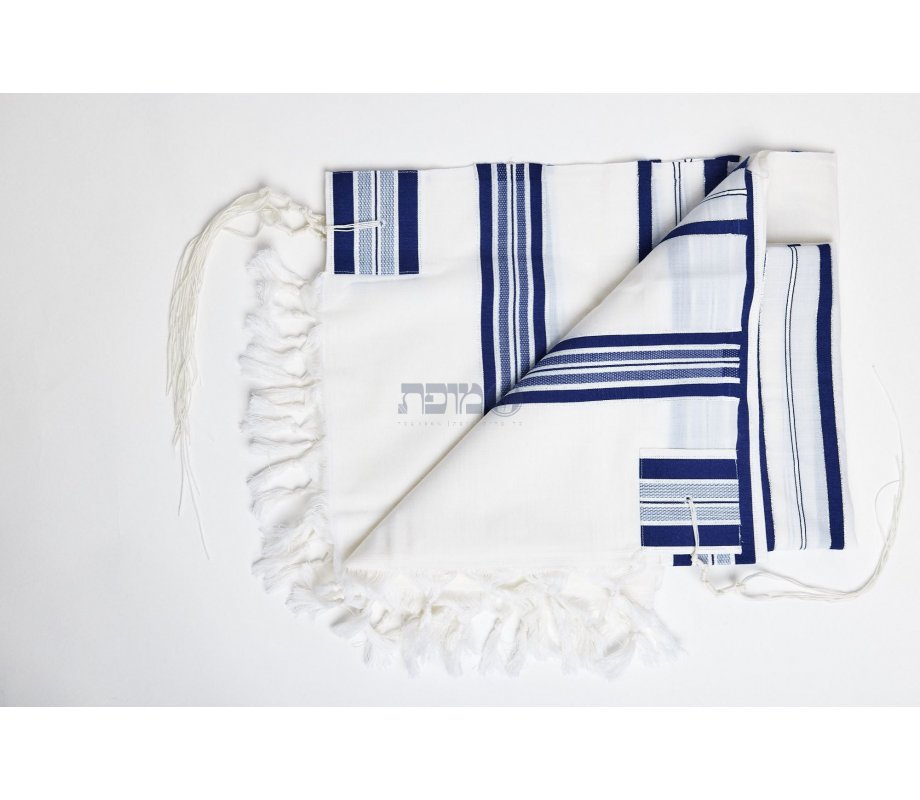 Modim Classic Wool Tallit Prayer Shawl - Royal Blue Stripes