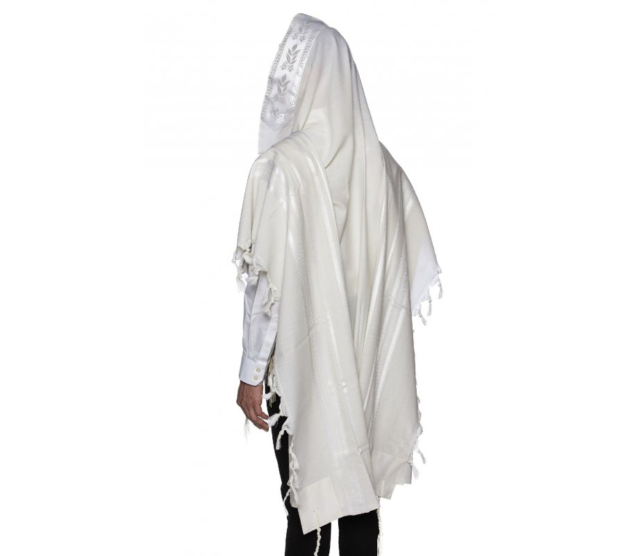 Modim Classic Wool Tallit Prayer Shawl - Shiny White Stripes