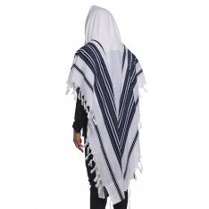 Mussaf Wool Tallit Non Slip Prayer Shawl - Navy Stripes