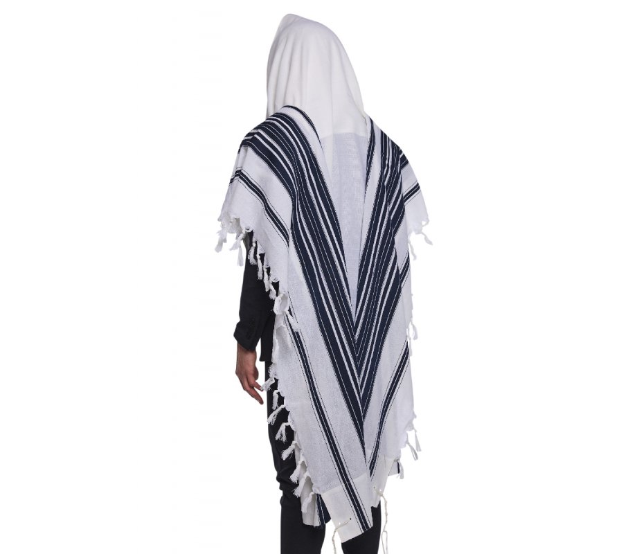 Mussaf Wool Tallit Non Slip Prayer Shawl - Navy Stripes