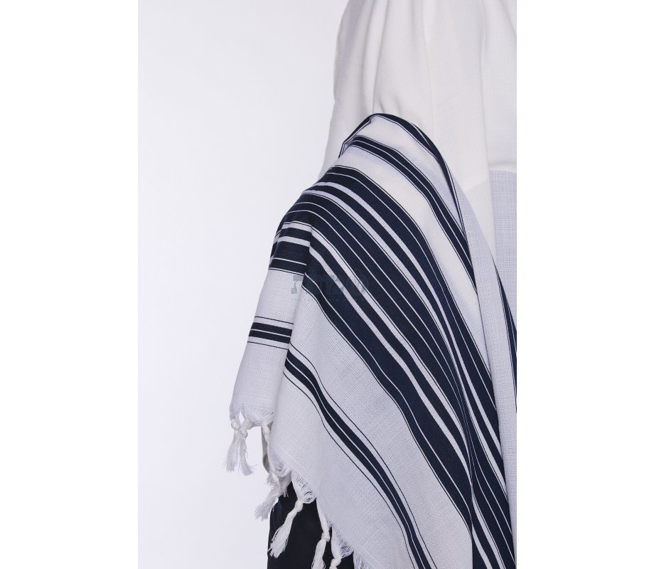 Mussaf Wool Tallit Non Slip Prayer Shawl - Navy Stripes